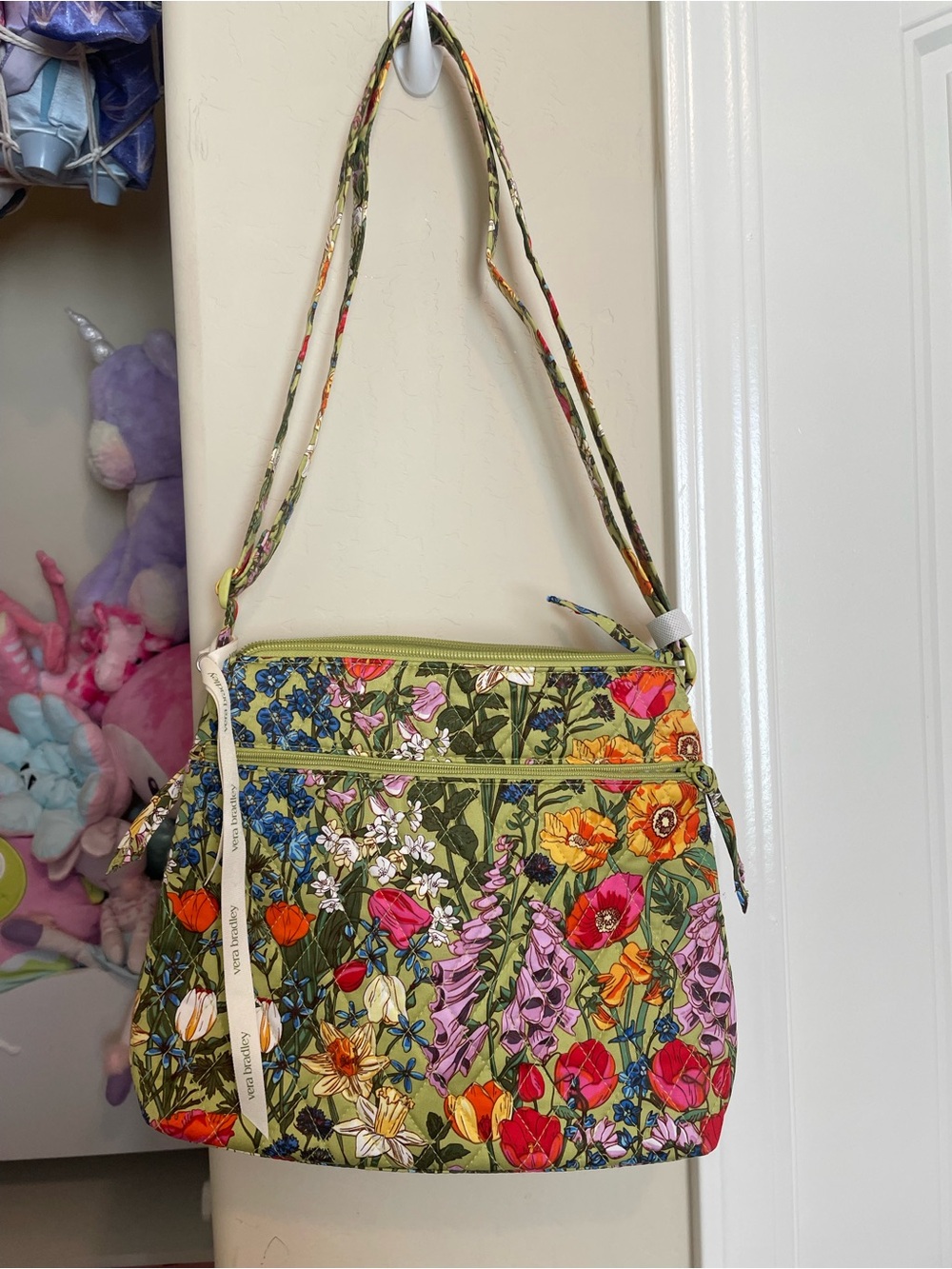 Vera Bradley Olive Green Quilted Floral Crossbody Shoulder Bag